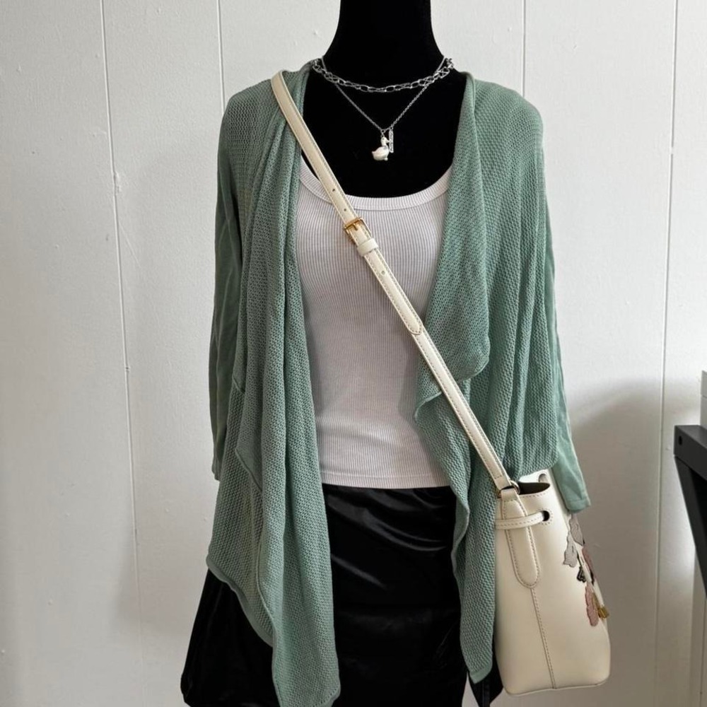Emaline Lightweight Sage Green Waterfall Cardigan